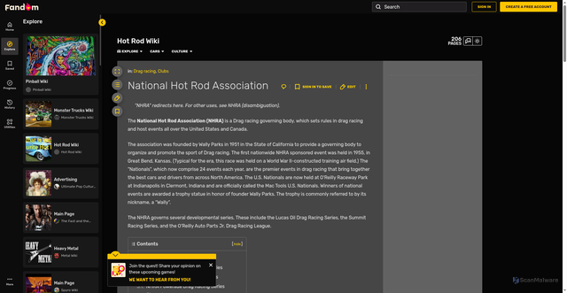 Security scan screenshot of https://hotrod.fandom.com/wiki/National_Hot_Rod_Association