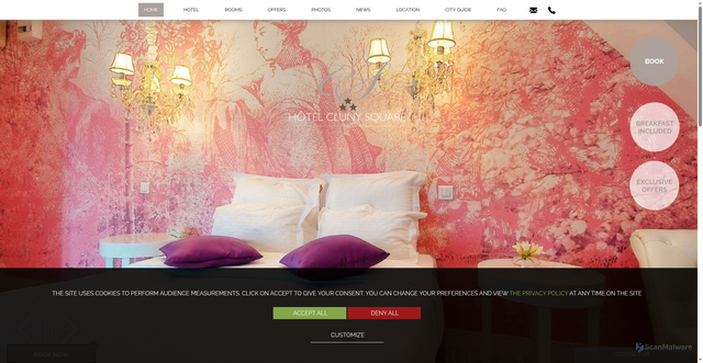 Security scan screenshot of https://www.cluny-paris-hotel.com/