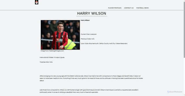 Security scan screenshot of https://www.player-profiles.co.uk/player-profiles/player-profiles-harry-wilson.php