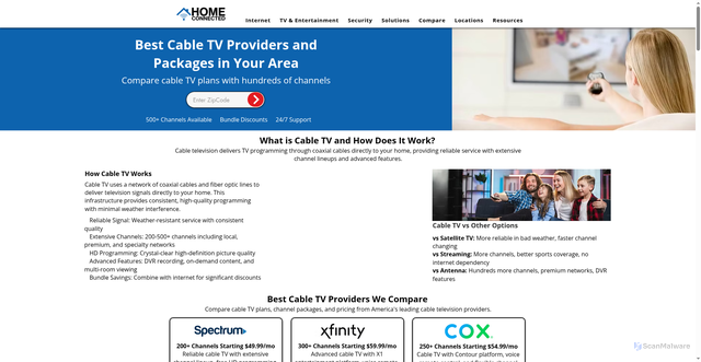 Security scan screenshot of https://www.myhomeconnected.com/cable-tv