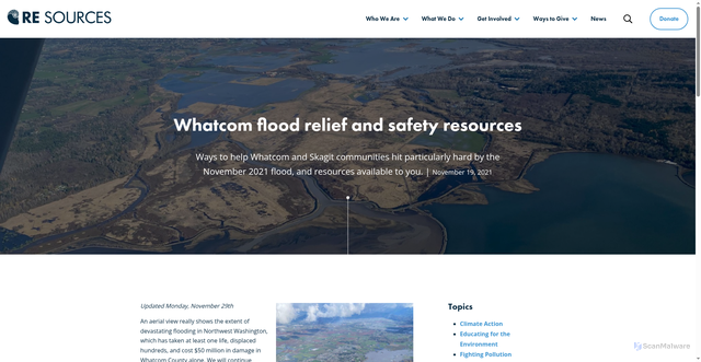 Security scan screenshot of https://www.re-sources.org/2021/11/whatcom-flood/