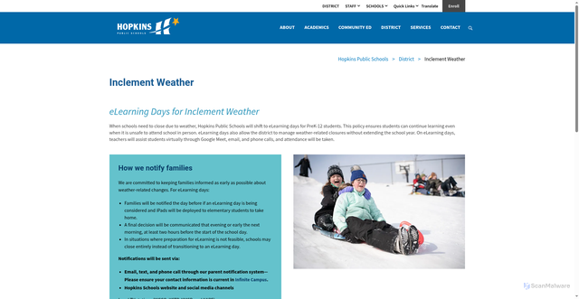Security scan screenshot of https://www.hopkinsschools.org/district/inclement-weather