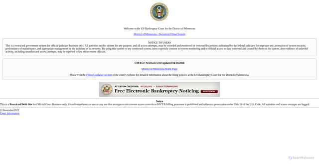 Security scan screenshot of https://ecf.mnb.uscourts.gov