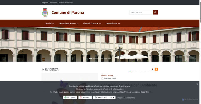 Security scan screenshot of https://www.comune.parona.pv.it/it-it/home