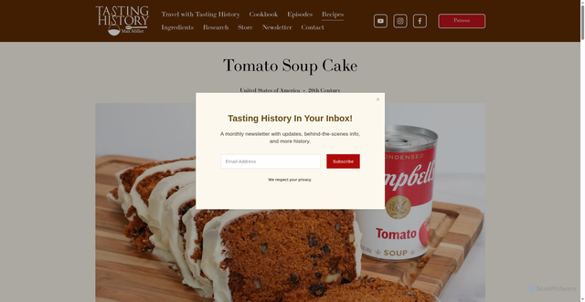 Security scan screenshot of https://www.tastinghistory.com/recipes/tomatosoupcake