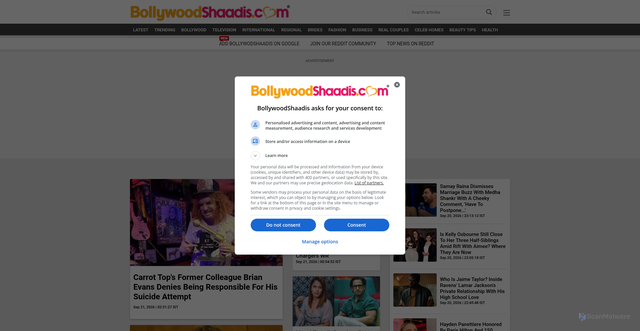 Security scan screenshot of https://www.bollywoodshaadis.com