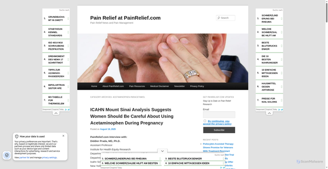 Security scan screenshot of https://painrelief.com/category/acetaminophen-paracetamol/