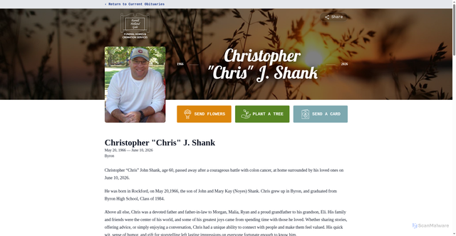 Security scan screenshot of https://www.farrellhollandgale.com/obituaries/christopher-chris-shank