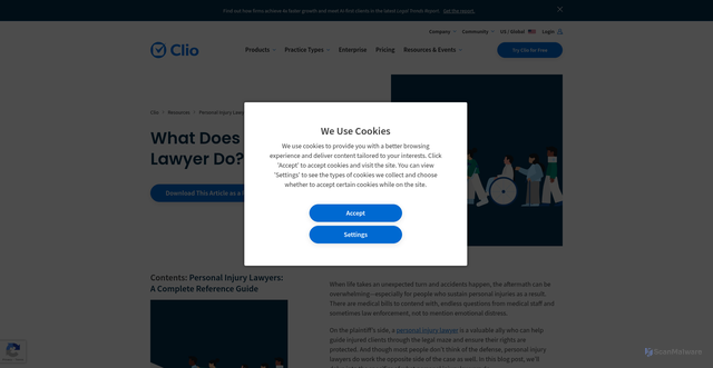 Security scan screenshot of https://www.clio.com/resources/personal-injury-for-lawyers/what-does-a-personal-injury-lawyer-do/