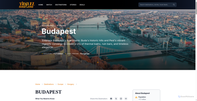 Security scan screenshot of https://www.travelmagazine.com/destinations/budapest
