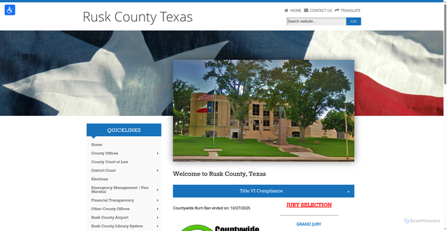 Security scan screenshot of https://www.ruskcountytx.gov/