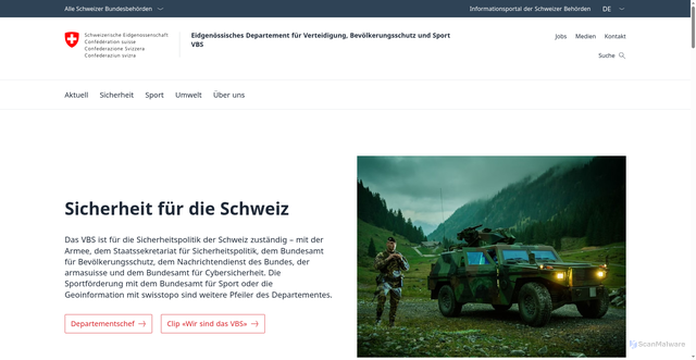Security scan screenshot of https://www.vbs.admin.ch/de