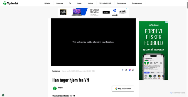Security scan screenshot of https://www.tipsbladet.dk/nyhed/landshold/han-tager-hjem-fra-vm