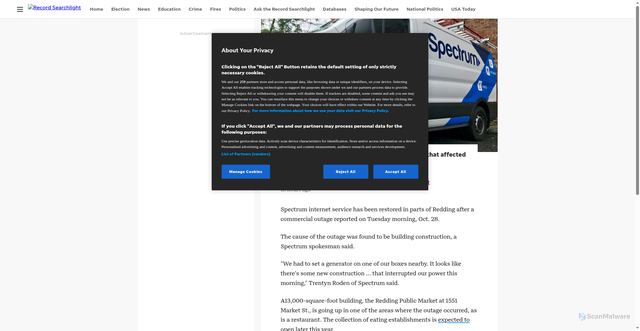 Security scan screenshot of https://www.redding.com/story/news/2025/10/28/spectrum-internet-is-down-for-commercial-customers-in-redding/86945832007/