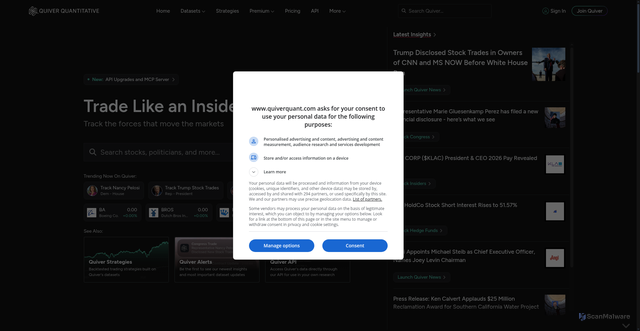 Security scan screenshot of https://quiverquant.com
