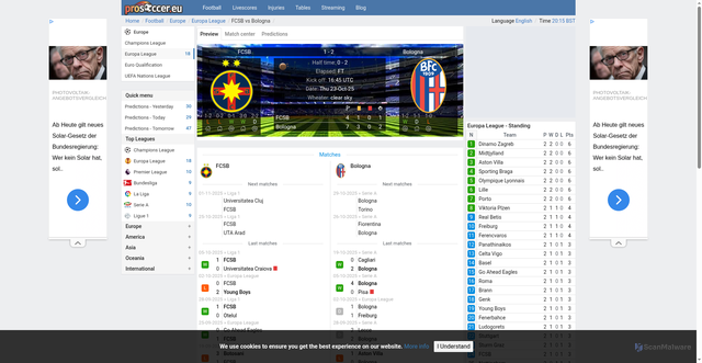 Security scan screenshot of https://www.prosoccer.eu/football/europe/uefa/fcsb-bologna-il6ad/