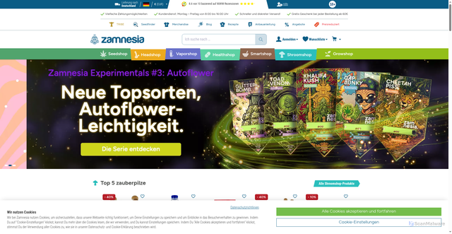 Security scan screenshot of https://www.zamnesia.de