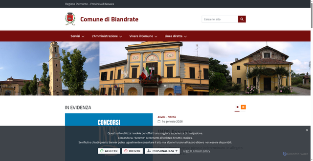 Security scan screenshot of https://www.comune.biandrate.no.it/it-it/home