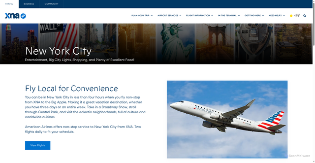 Security scan screenshot of https://www.flyxna.com/nonstop-flights-new-york-city