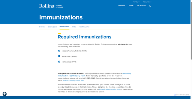 Security scan screenshot of https://rollins-edu-website-ssg.pages.dev/parents-families/wellness-center/immunizations/