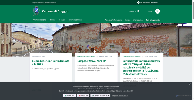 Security scan screenshot of https://www.comune.greggio.vc.it/it-it/home