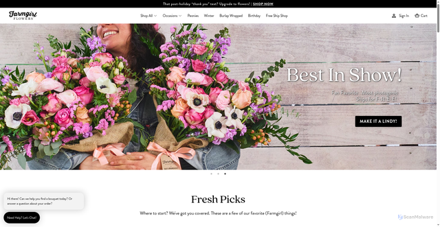 Security scan screenshot of https://farmgirlflowers.com
