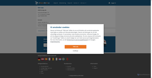 Security scan screenshot of https://www.vikoperdinbil.se/om-oss/