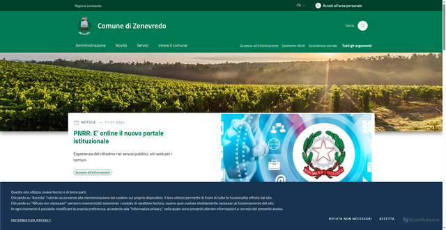 Security scan screenshot of https://www.comune.zenevredo.pv.it/