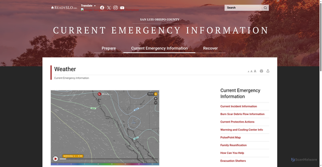 Security scan screenshot of https://www.emergencyslo.org/en/weather.aspx