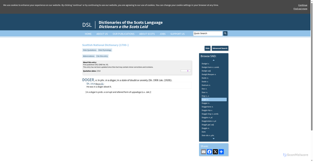 Security scan screenshot of https://www.dsl.ac.uk/entry/snd/doger