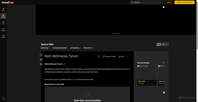 Security scan screenshot of https://space.fandom.com/wiki/Neil_deGrasse_Tyson
