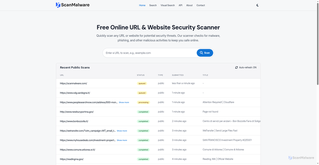 Security scan screenshot of https://scanmalware.com/