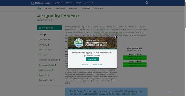 Security scan screenshot of https://dnrec.delaware.gov/air/quality/forecast/