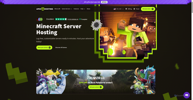 Security scan screenshot of https://apexminecrafthosting.com
