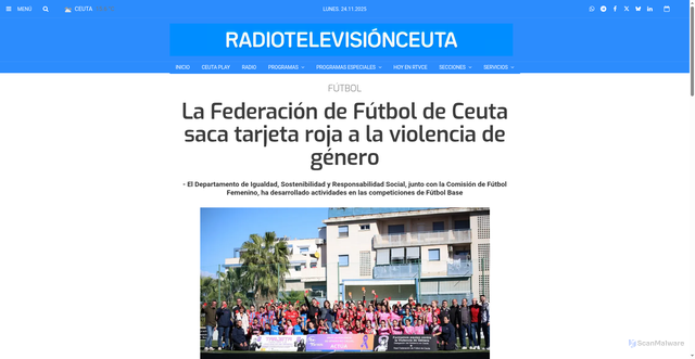 Security scan screenshot of https://www.rtvce.es/articulo/deportes/rffce-muestra-tarjeta-roja-violencia-genero/20251122183254093746.html