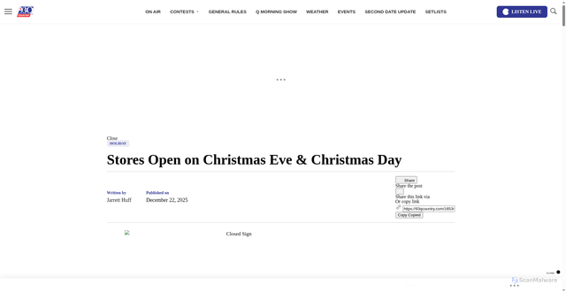 Security scan screenshot of https://93qcountry.com/1653629/stores-open-on-christmas-eve-christmas-day/