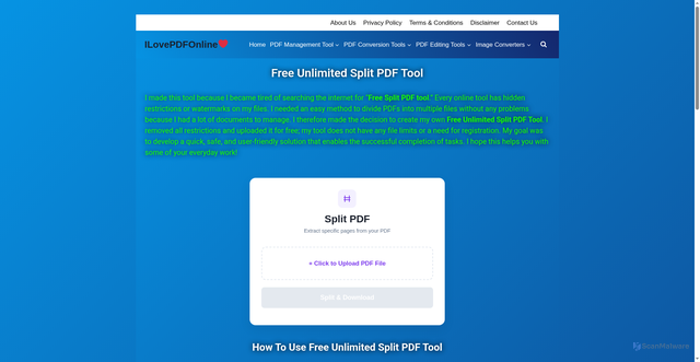 Security scan screenshot of https://ilovepdfonline.in/?p=58