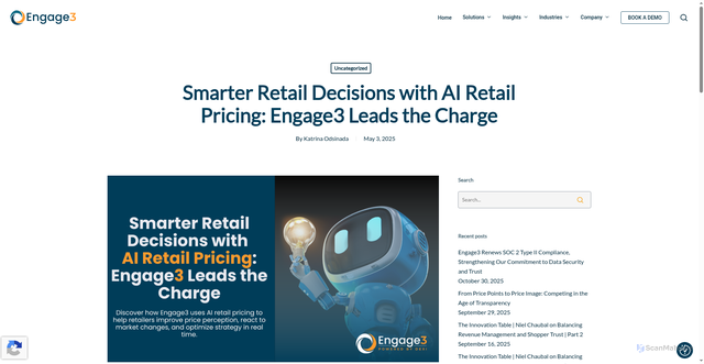 Security scan screenshot of https://www.engage3.com/2025/05/smarter-retail-decisions-with-ai-retail-pricing-engage3-leads-the-charge/