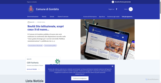 Security scan screenshot of https://comune.gombito.cr.it/