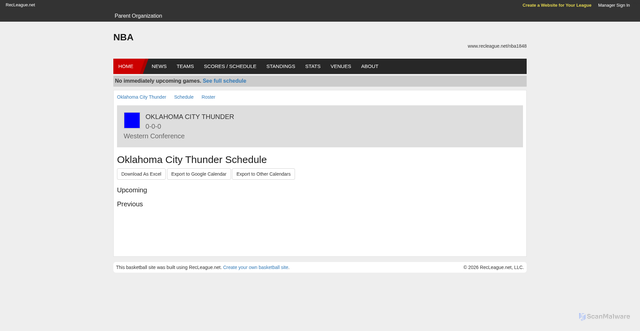 Security scan screenshot of https://www.recleague.net/leagues/nba1848/teams/178573/schedule