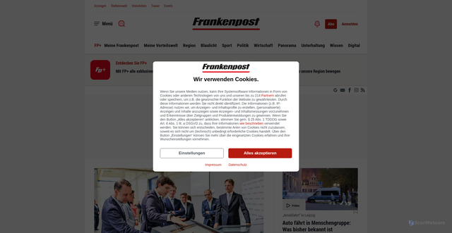 Security scan screenshot of https://frankenpost.de
