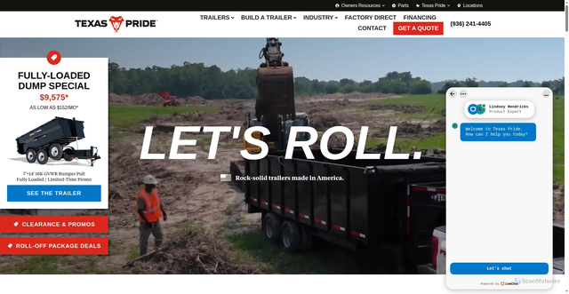 Security scan screenshot of https://texaspridetrailers.com