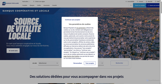 Security scan screenshot of https://www.banquepopulaire.fr/