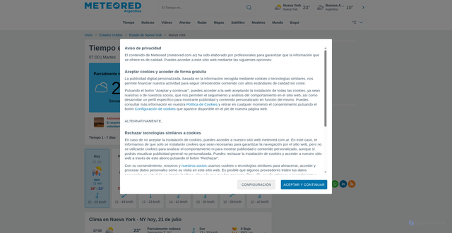 Security scan screenshot of https://www.meteored.com.ar/tiempo-en_Nueva+York-America+Norte-Estados+Unidos-Livingston-KNYC-1-11290.html
