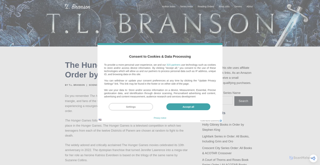 Security scan screenshot of https://www.tlbranson.com/hunger-games-movies-in-order/