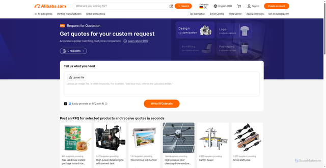 Security scan screenshot of https://rfq.alibaba.com