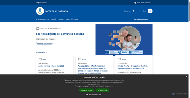 Security scan screenshot of https://www.comune.sossano.vi.it/it