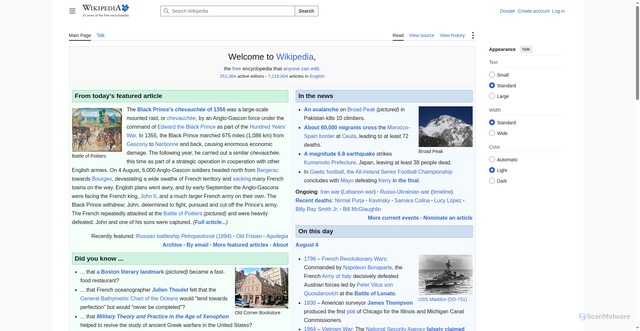 Security scan screenshot of https://en.wikipedia.org/wiki/Main_Page