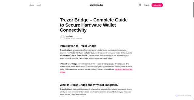Security scan screenshot of https://startedhubs.ghost.io/trezor-en/