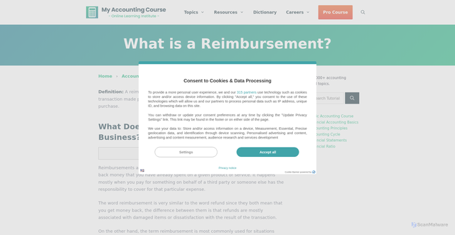 Security scan screenshot of https://www.myaccountingcourse.com/accounting-dictionary/reimbursement